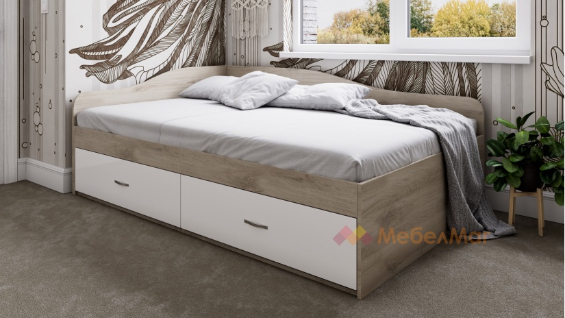 Легло с чекмеджета 120/190 Марс с включен матрак ТЕД Кашмир Дрийм 120/190 сонома арвен с бял гланц - изглед 1
