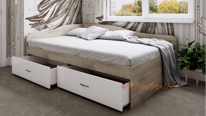 Легло с чекмеджета 120/190 Марс с включен матрак ТЕД Кашмир Дрийм 120/190 сонома арвен с бял гланц - изглед 2