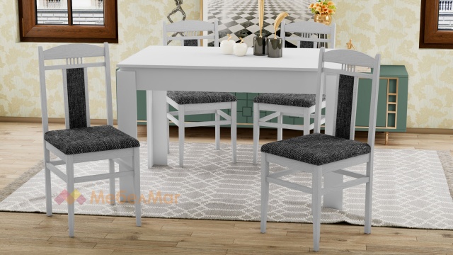 Комплект разтегателна трапезна маса Дени + 4 стола Алекс 2 комплект със столове бял
