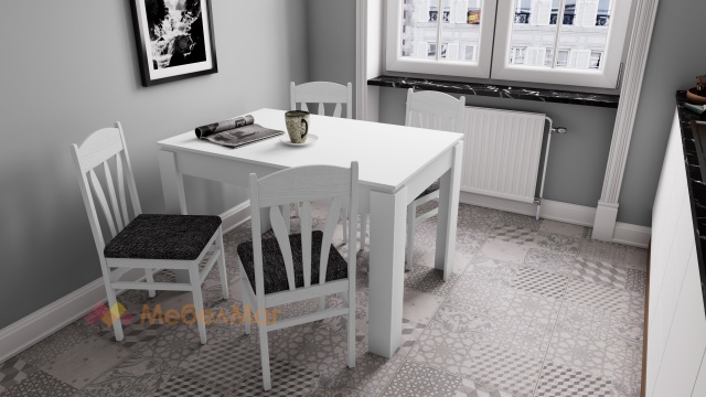 Комплект разтегателна трапезна маса Дени + 4 стола Милано 2 комплект със столове бял