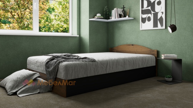 Легло 120/190 Хироу с включен матрак ТЕД Кашмир Дрийм 120/190 дъб вотан с черно шагре