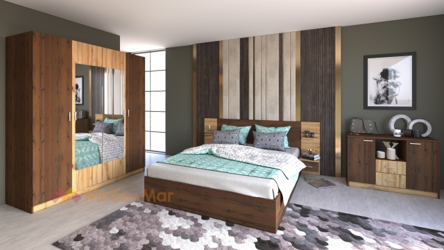 Спален комплект Александрия дъб вотан със светъл вотан - МебелМаг Спален комплект Александрия дъб вотан със светъл вотан