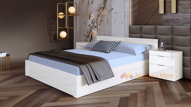 Спалня с нощни шкафчета 160/200 Естер с включен матрак Бонел 160/200 бяло фладер с бяло гланц