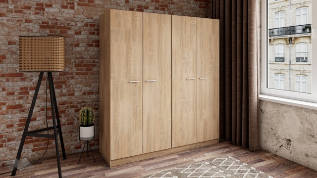 Гардероб Арго четирикрилни дъб сонома - МебелМаг Гардероб Арго четирикрилни дъб сонома