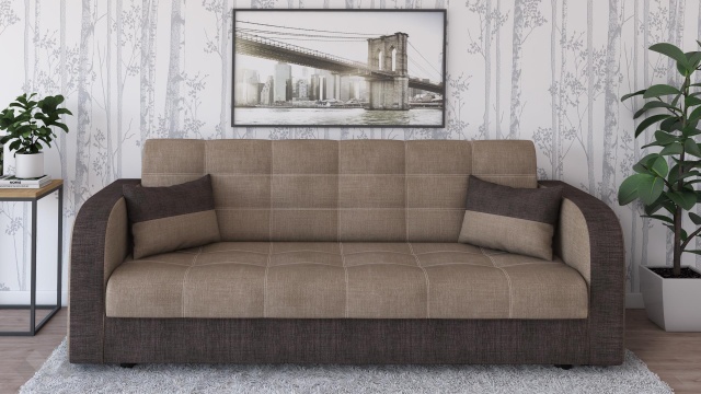 Диван Бари триместни бежов с кафяво - МебелМаг Диван Бари триместни бежов с кафяво