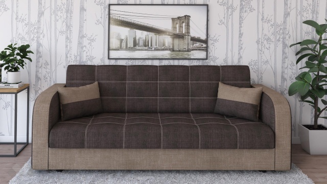 Диван Бари триместни кафяв с бежово - МебелМаг Диван Бари триместни кафяв с бежово