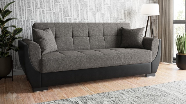 Диван Беланот триместни сив с черна кожа - МебелМаг Диван Беланот триместни сив с черна кожа