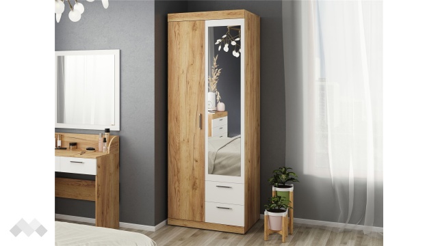Гардероб Моник двукрилни златен дъб с бяло - МебелМаг Гардероб Моник двукрилни златен дъб с бяло