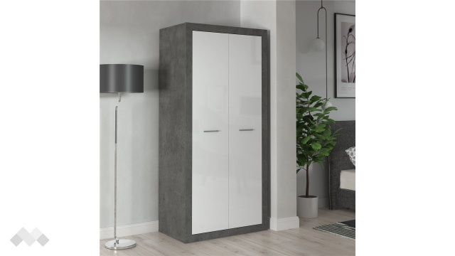 Гардероб Требия двукрилни сив с бял гланц - МебелМаг Гардероб Требия двукрилни сив с бял гланц