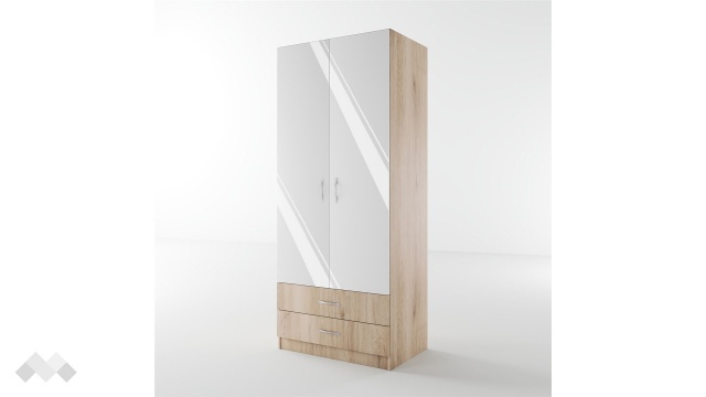 Гардероб Джеймс двукрилни сонома арвен с бял гланц