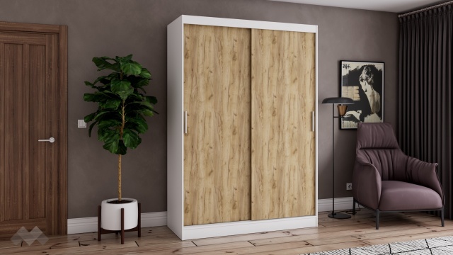 Гардероб Карлос с плъзгащи врати бял със златен дъб