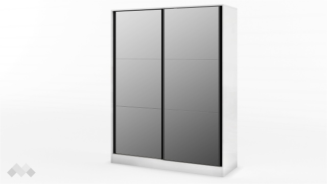 Гардероб Калифорния с плъзгащи врати бял с бял гланц и антик