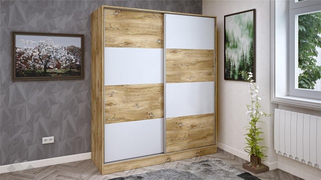 Гардероб Селтик с плъзгащи врати келтски дъб със светло сиво