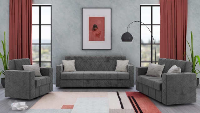 Комплект дивани за дневна Каталина комплекти сив с бежово