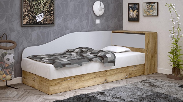 Мини приста с ракла 82/190 Селтик с включен матрак Бонел 82/190 келтски дъб със светло сиво - МебелМаг Мини приста с ракла 82/190 Селтик с включен матрак Бонел 82/190 келтски дъб със светло сиво