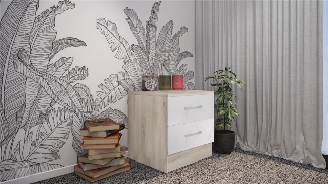 Нощен шкаф Диди сонома арвен с бял гланц