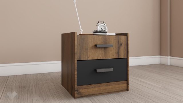 Нощен шкаф Хироу дъб вотан с черно шагре - МебелМаг Нощен шкаф Хироу дъб вотан с черно шагре