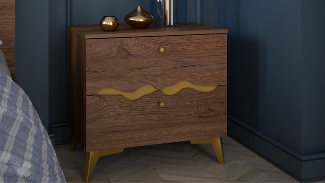 Нощен шкаф Кения колониален дъб със златно