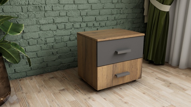 Нощен шкаф Оптима дъб вотан с черно - МебелМаг Нощен шкаф Оптима дъб вотан с черно