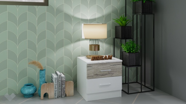 Нощен шкаф Прайд бял гланц с малта - МебелМаг Нощен шкаф Прайд бял гланц с малта