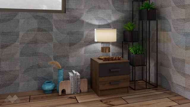 Нощен шкаф Прайд дъб вотан с черно шагре - МебелМаг Нощен шкаф Прайд дъб вотан с черно шагре