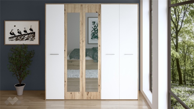 Гардероб Вангард петкрилни артизан с бяло - МебелМаг Гардероб Вангард петкрилни артизан с бяло