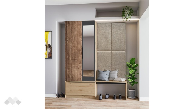 Портманто Атина дъб артисан с графит и дъб натурал