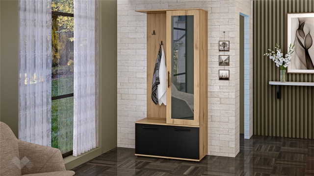 Портманто Ламела дъб канела с дъб ламела и черно шагре