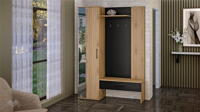 Портманто Ламела дъб канела с дъб ламела и черно шагре