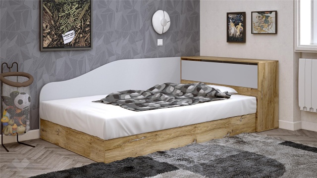 Приста с ракла 120/190 Селтик с включен матрак Бонел 120/190 келтски дъб със светло сиво - МебелМаг Приста с ракла 120/190 Селтик с включен матрак Бонел 120/190 келтски дъб със светло сиво