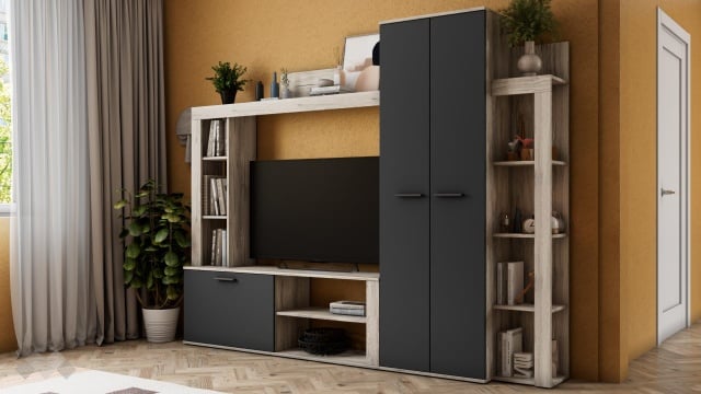 Секция Ести с гардероб малта с антрацит - МебелМаг Секция Ести с гардероб малта с антрацит