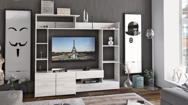 Секция Флоренция с открити рафтове дъб крафт бял - МебелМаг Секция Флоренция с открити рафтове дъб крафт бял