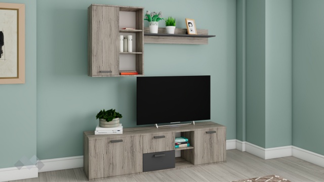 Секция Спирит с открити рафтове малта с антрацит - МебелМаг Секция Спирит с открити рафтове малта с антрацит