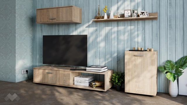 Секция Стенли с открити рафтове дъб сонома - МебелМаг Секция Стенли с открити рафтове дъб сонома