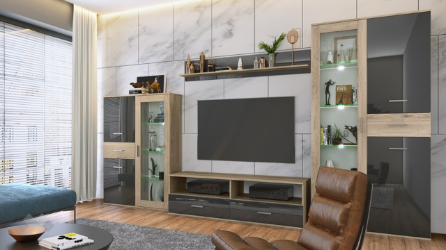 Секция Вижън модулни сонома арвен със сиво кобалт гланц - МебелМаг Секция Вижън модулни сонома арвен със сиво кобалт гланц