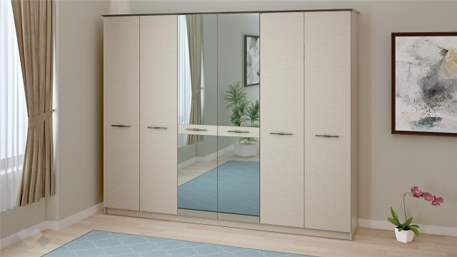 Гардероб Салвадор шесткрилни памучно бежов с атрацит