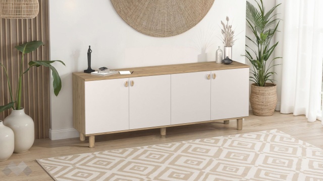 Скрин Бохем дъб флорида с пясъчно сиво - МебелМаг Скрин Бохем дъб флорида с пясъчно сиво