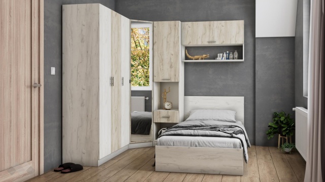 Спален комплект Адам А2 дъб крафт бял - МебелМаг Спален комплект Адам А2 дъб крафт бял