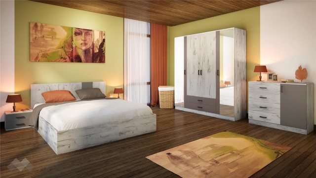 Спален комплект Анастасия с включен матрак Бонел 160/200 дъб крафт бял с базалт - МебелМаг Спален комплект Анастасия с включен матрак Бонел 160/200 дъб крафт бял с базалт