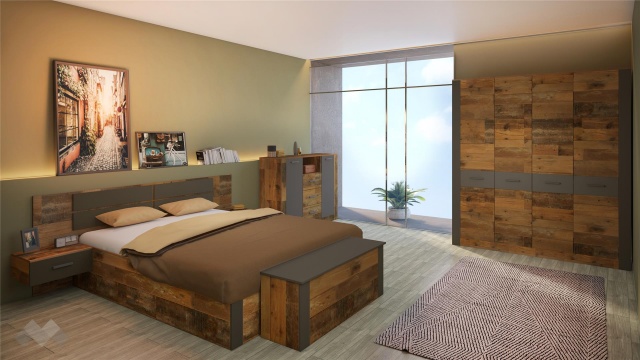 Спален комплект Камино с включен матрак Бонел 160/200 олд стайл с графит - МебелМаг Спален комплект Камино с включен матрак Бонел 160/200 олд стайл с графит