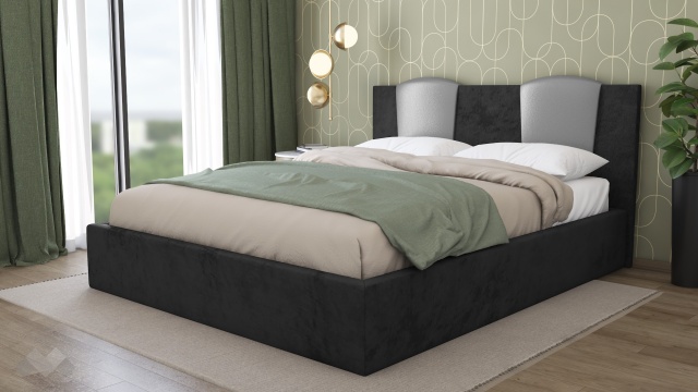 Тапицирана спалня 160/200 Камеа с включен матрак Бонел 160/200 черна със сребристо