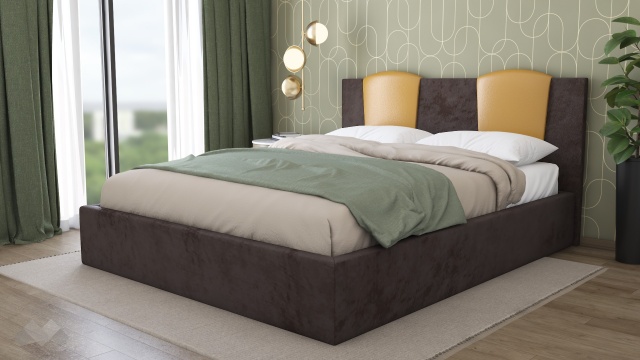 Тапицирана спалня 160/200 Камеа с включен матрак Бонел 160/200 кафява със златисто