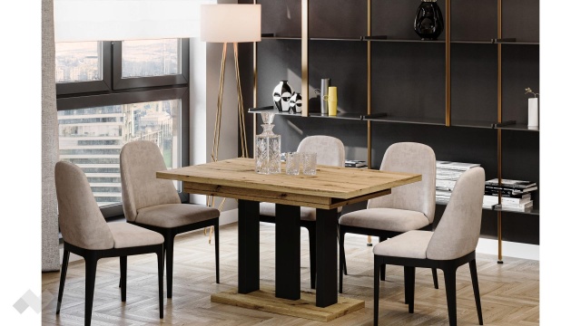 Трапезна маса Апиа разтегателни дъб артисан с черно