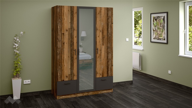Гардероб Лориен трикрилни олд стайл с графит - МебелМаг Гардероб Лориен трикрилни олд стайл с графит