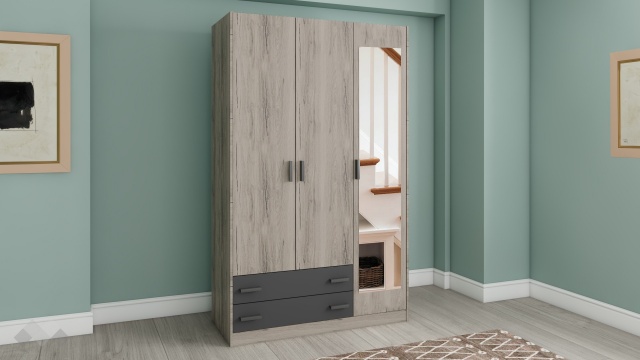 Гардероб Спирит трикрилни малта с антрацит