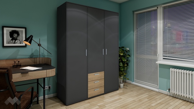 Гардероб Жизел трикрилни антрацит с дъб сонома - МебелМаг Гардероб Жизел трикрилни антрацит с дъб сонома