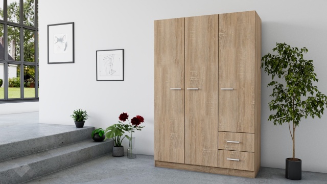Трикрилен гардероб Арго трикрилни дъб сонома - МебелМаг Трикрилен гардероб Арго трикрилни дъб сонома