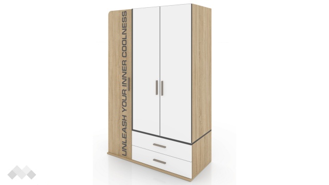 Гардероб Тунис трикрилни тъмна сонома с бяло гладко