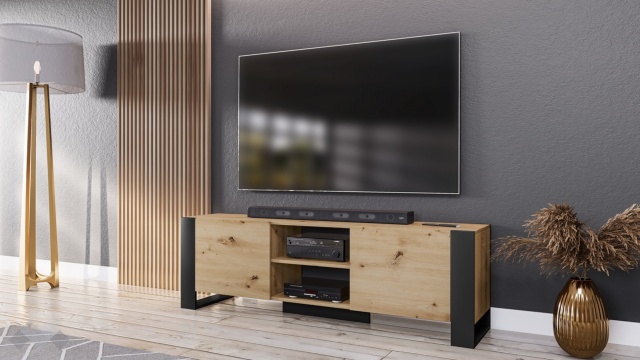 ТВ шкаф Рино дъб артисан с черно шагрен - МебелМаг ТВ шкаф Рино дъб артисан с черно шагрен