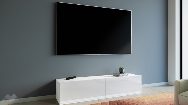 ТВ шкаф Риоли бяло гладко с бял гланц - МебелМаг ТВ шкаф Риоли бяло гладко с бял гланц